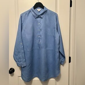 J Jill 100% Linen Cauliflower Blue 1/2 Button-Up top